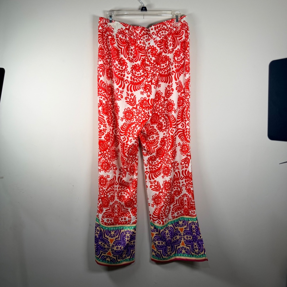 Zara Womens Boho Artsy Printed Wide Leg Pants High Rise Elastic Waist L Resort - Picture 6 of 7